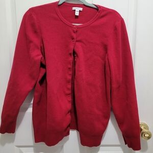Red button-down cardigan